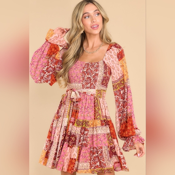 True Meaning Rust Multi Patchwork Print Dress - Picture 2 of 2